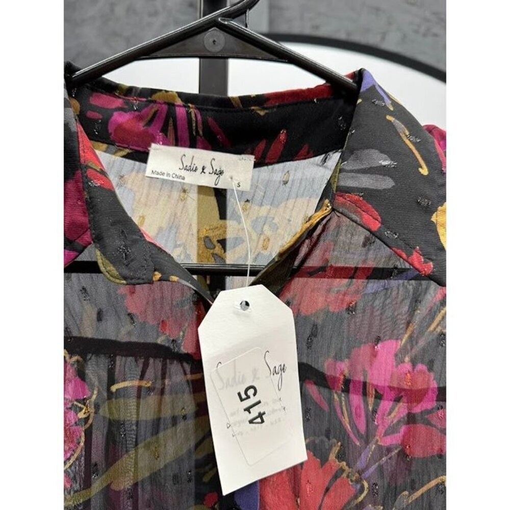 Sadie & Sage Black Floral Sheer Shirt - Picture 3 of 5